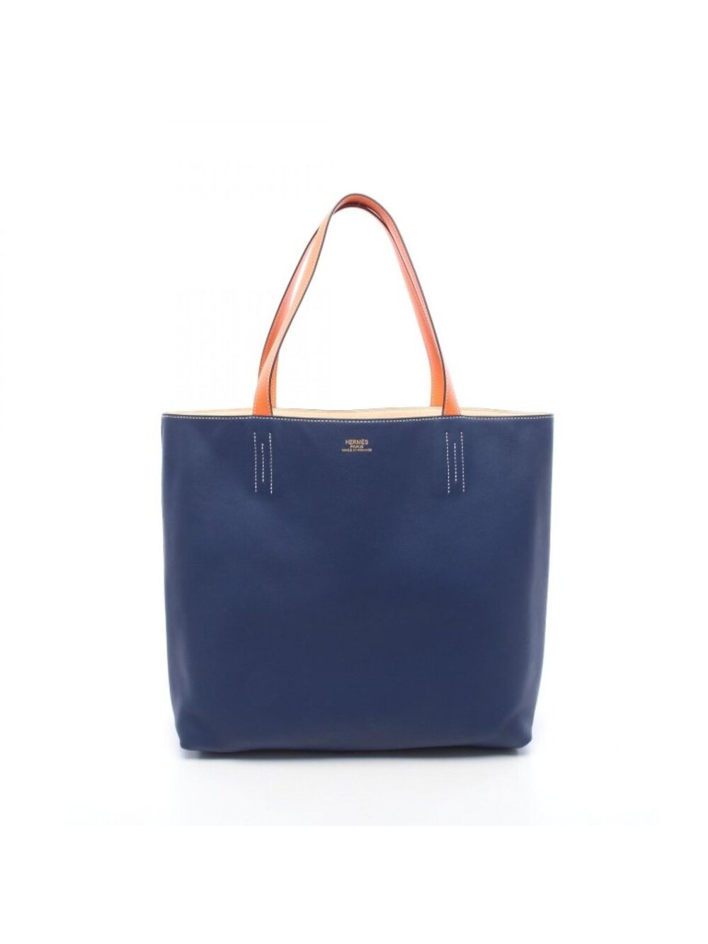 Hermes Tote Double Sens 36 Blue Saphir Nata Orange 36